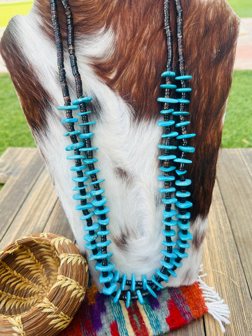 Old Pawn Handcrafted Turquoise & Heishi  Beaded 26” Necklace