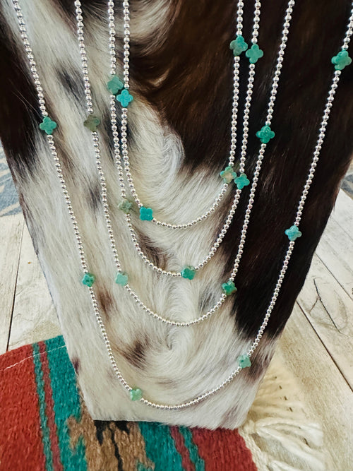 Navajo Sterling Silver & Turquoise Beaded Necklace
