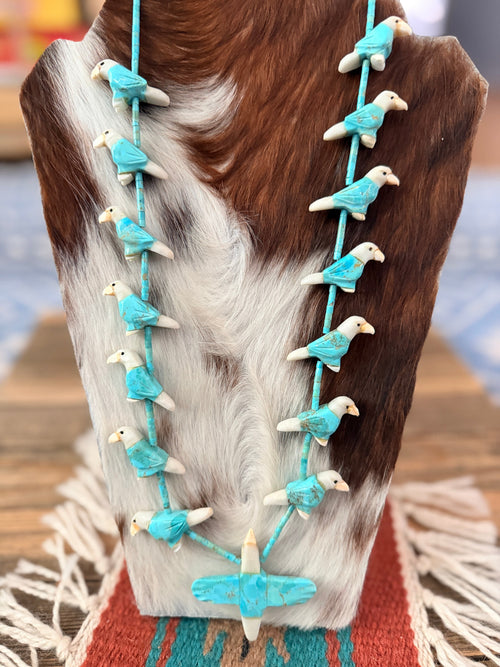 Old Pawn Handcrafted Multi Stone Fetish Eagle Beaded 30” Necklace