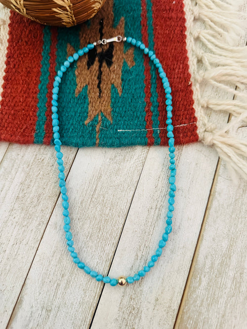 Navajo Turquoise, Gold & Sterling Silver Beaded Necklace