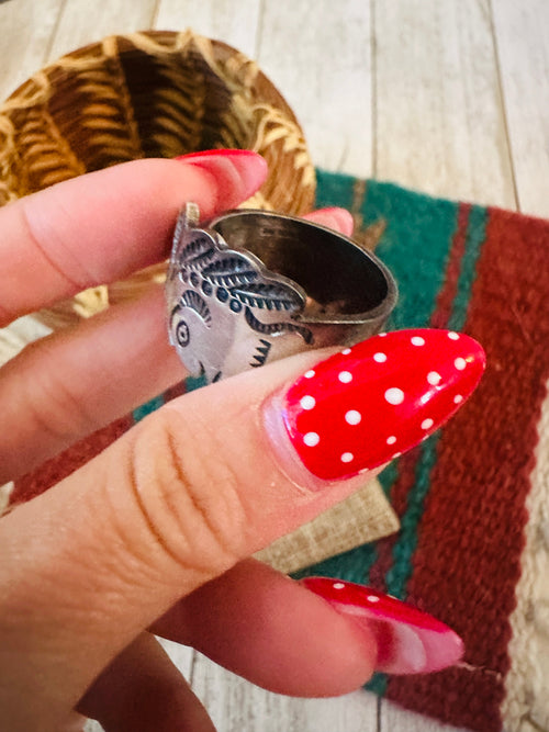 Old Pawn Navajo Sterling Silver Indian Chief Band Ring Size 11