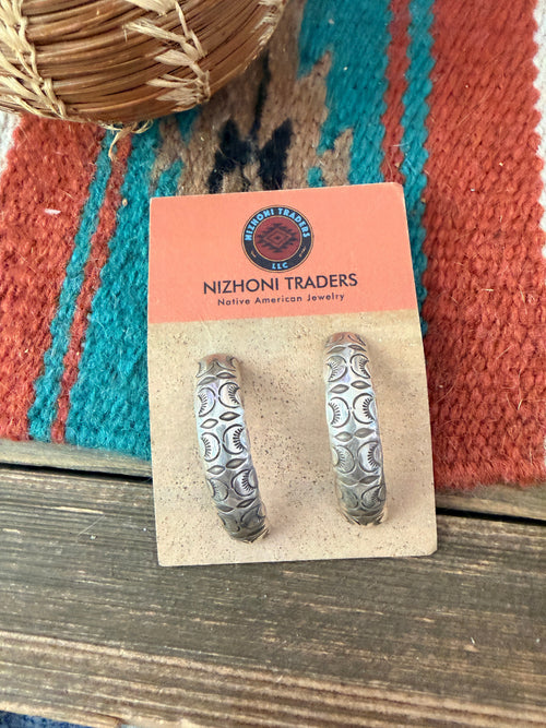 Old Pawn Handcrafted Sterling Silver Half Hoop Earrings