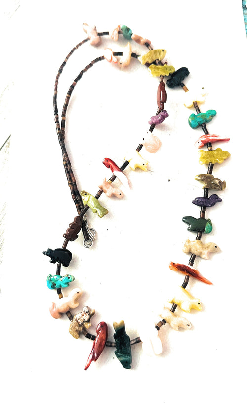 Zuni Multi Stone & Heishi Beaded Fetish Necklace