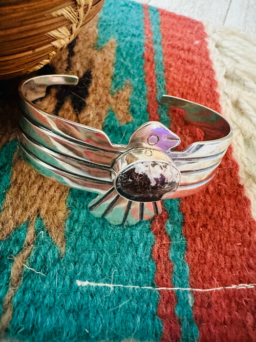 Navajo Wild Horse & Sterling Silver Thunderbird Cuff Bracelet