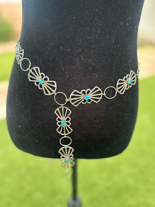 Handcrafted Vintage Old Pawn Turquoise & Sterling Silver Belt