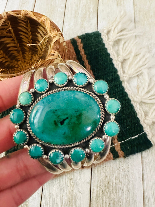 Old Pawn Navajo Turquoise & Sterling Silver Cluster Cuff Bracelet