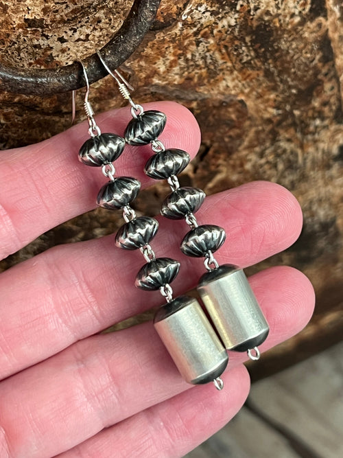 Navajo Handmade Sterling Linked Bead Earrings by Crystal Haley