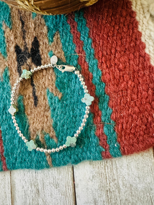Navajo Sterling Silver Pearl & Turquoise Beaded Bracelet