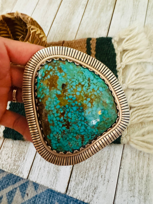 Old Pawn Navajo Sterling Silver & Spider Web Kingman Turquoise Cuff Bracelet