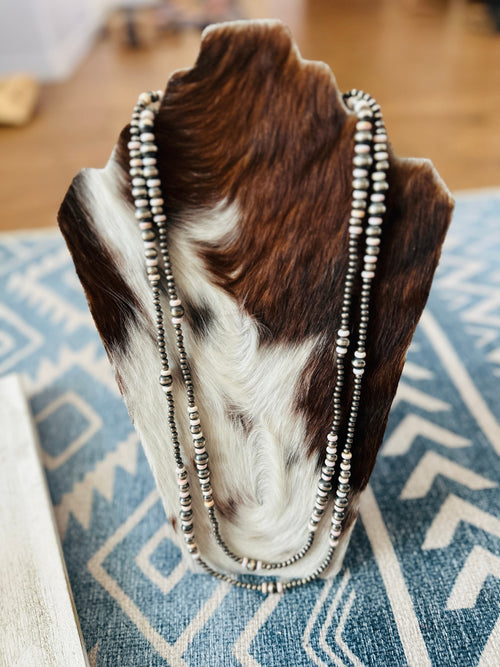 Navajo Sterling Silver Pearl & Queen Pink Conch 60” Beaded Necklace