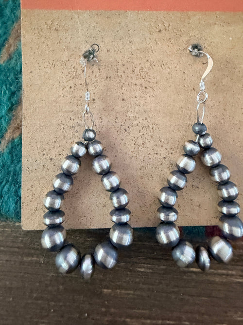 Handcrafted Sterling Silver Pearl Beaded Dangle Hoop Earrings