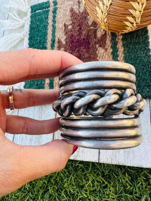 Handcrafted Old Pawn Sterling Silver Chain Cuff Bracelet