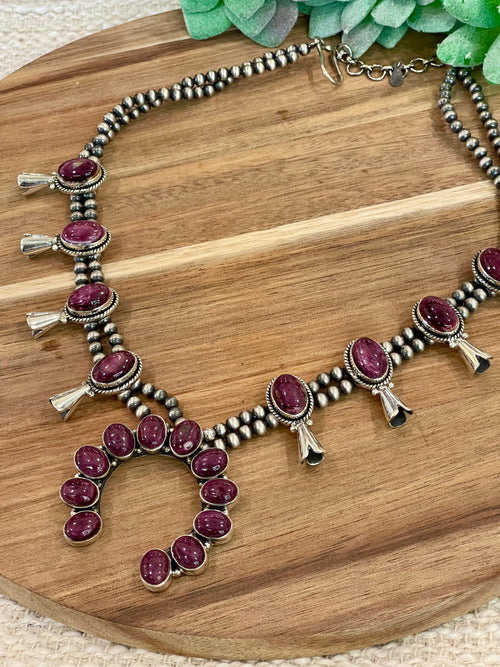 Handmade Sterling Silver, Purple Spiny Naja Necklace Signed Nizhoni