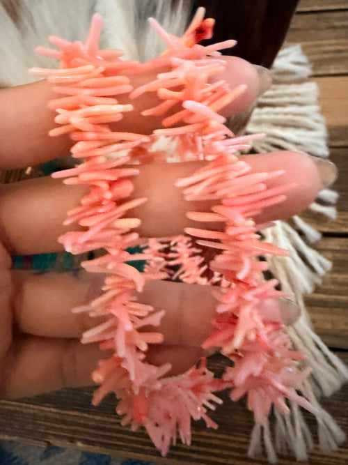 Old Pawn Handmade Dyed Coral Double-Strand Beaded Necklace