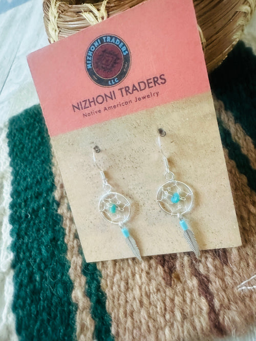 Navajo Turquoise & Sterling Silver Dreamcatcher Earrings