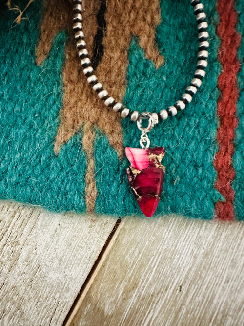 Navajo Hand Carved Rose Dahlia Arrowhead Charm