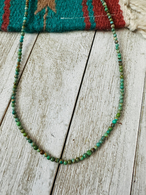 Navajo Turquoise & Sterling Silver Beaded Necklace W/ Extender