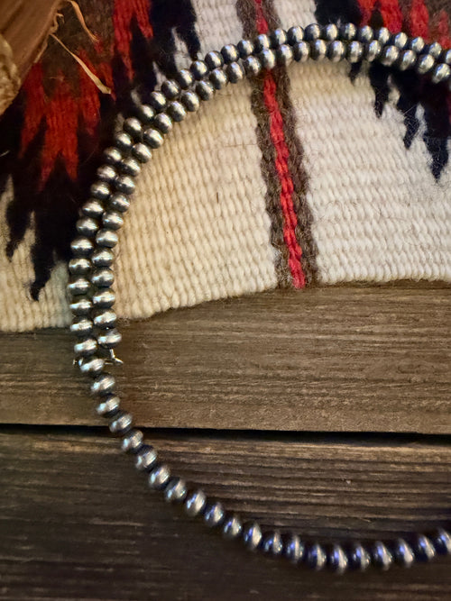 Handcrafted 4mm Sterling Silver Pearl Beaded Wrap Choker Necklace