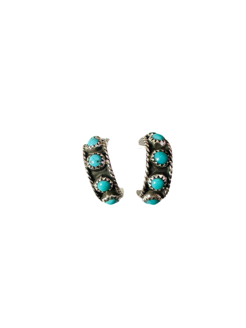 Navajo Turquoise & Sterling Silver Hoop Earrings
