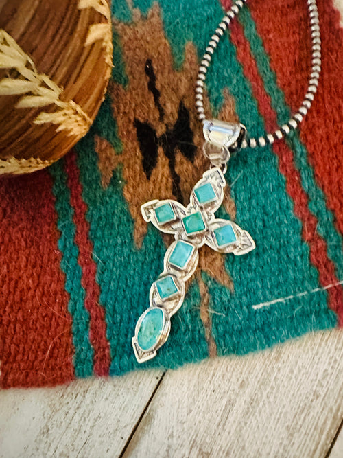 Navajo Sterling Silver & Turquoise Cross Pendant