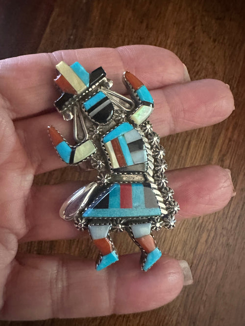 Old Pawn Zuni Sterling Silver and Multi Stone Kachina Ring Size 10