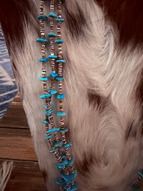 Old Pawn Handcrafted Turquoise & Heishi Shell Beaded 30” Necklace