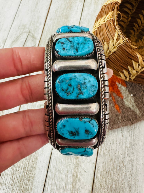 Old Pawn Navajo Kingman Turquoise & Sterling Silver Cuff Bracelet by Richard Hoskie