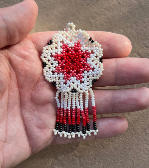 Handmade MultiColor Beaded Dangle Earrings (White, Red, & Black)