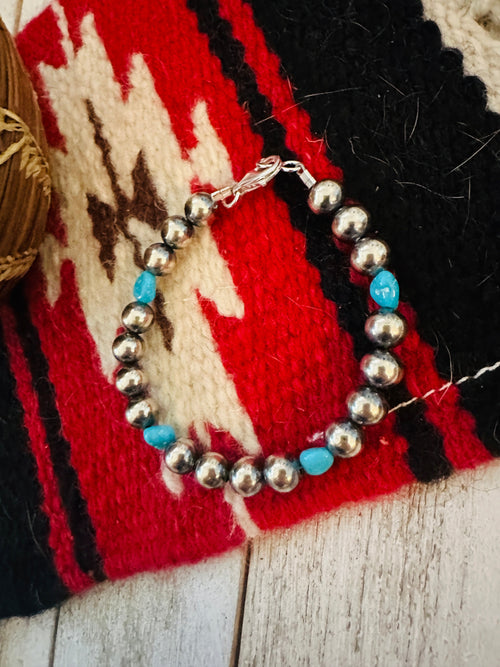 Navajo Turquoise & Sterling Silver Pearl Beaded Bracelet