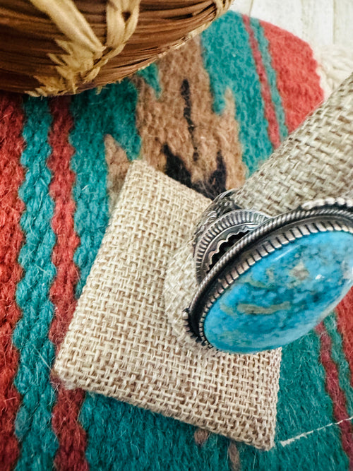 Old Pawn Handcrafted Turquoise & Sterling Silver Ring Size 12