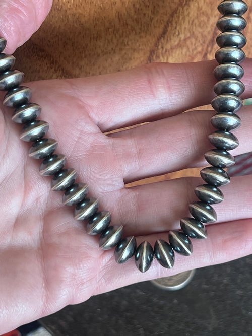 Handcrafted 11mm Sterling Silver Saucer Pearl Bead Necklace by Michelle Jameson, 20-1/2 inches