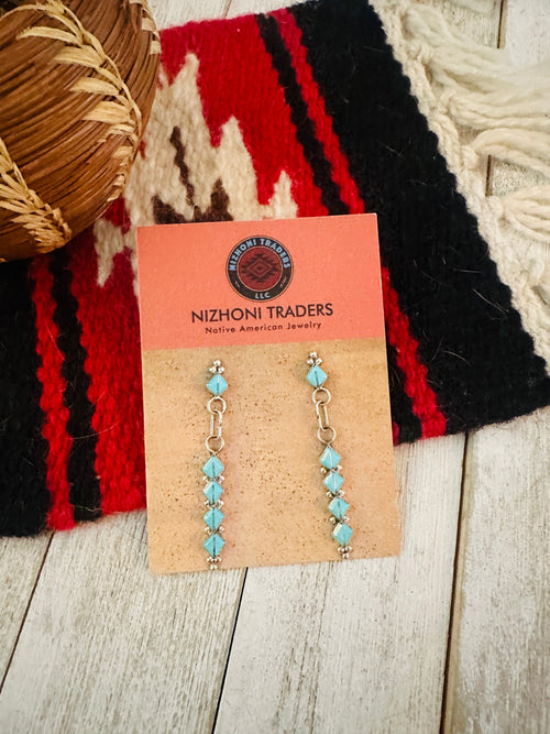 Zuni Sterling Silver & Turquoise Inlay Dangle Earrings