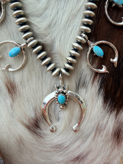 Handcrafted Turquoise & Sterling Silver Beaded Naja Necklace
