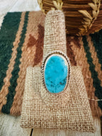 Old Pawn Handcrafted Turquoise & Sterling Silver Ring Size 9.75