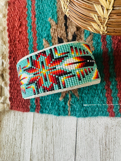 Navajo Made Beaded Leather Bracelet