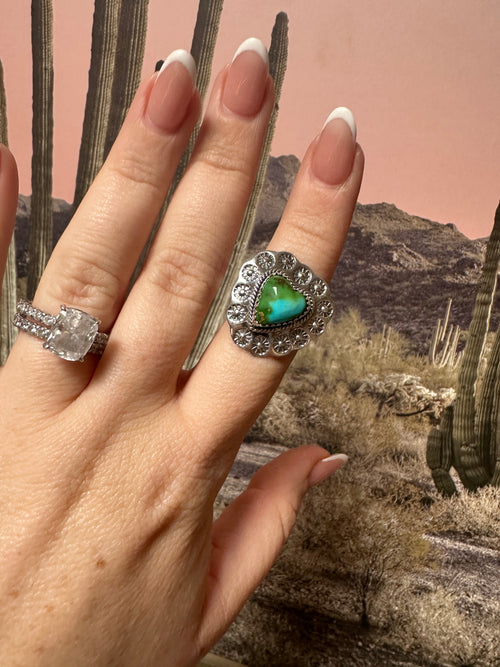 Beautiful Handmade Sonoran Mountain And Sterling Silver Adjustable HEART Ring