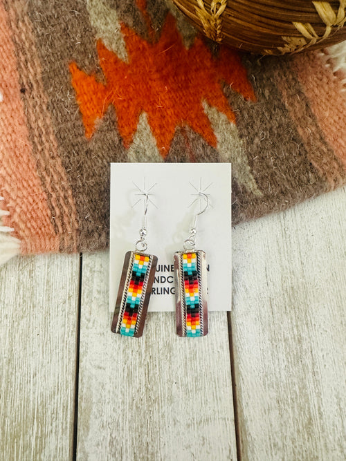 Navajo Handmade Multicolor Beaded Dangle Earrings