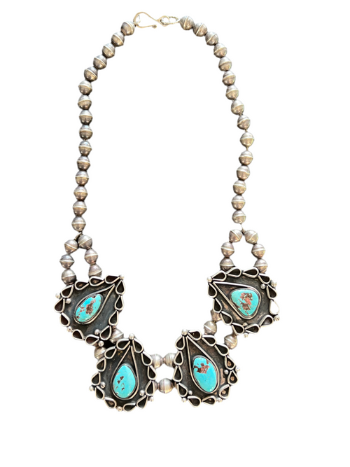 Vintage Navajo Sterling Silver and Turquoise Station Necklace