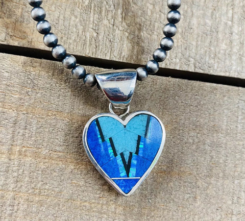 Navajo Multi Stone & Sterling Silver Inlay Heart Pendant