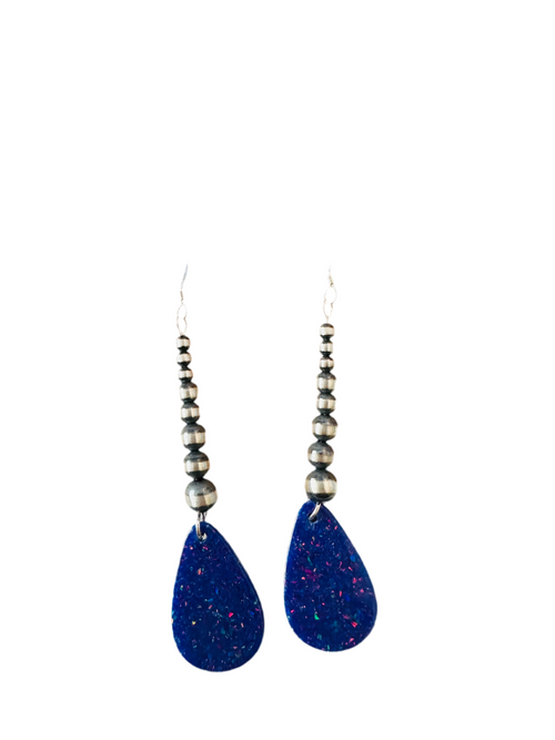 Summer Lovin’ Navajo Sterling Silver Pearl Beaded Opal Teardrop Dangle Earrings