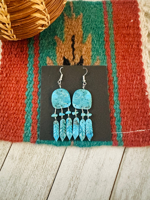 Santo Domingo Turquoise Feather Dangle Earrings