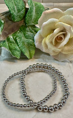 Sterling Silver Beaded Stretch Bracelet Set of 2