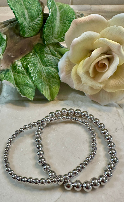 Sterling Silver Beaded Stretch Bracelet Set of 2
