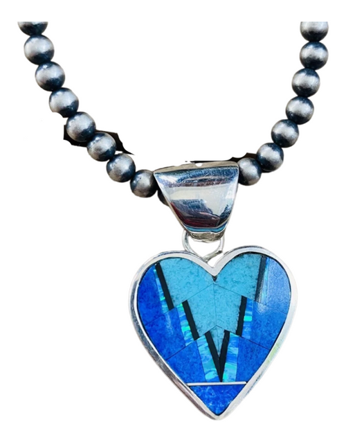 Navajo Multi Stone & Sterling Silver Inlay Heart Pendant