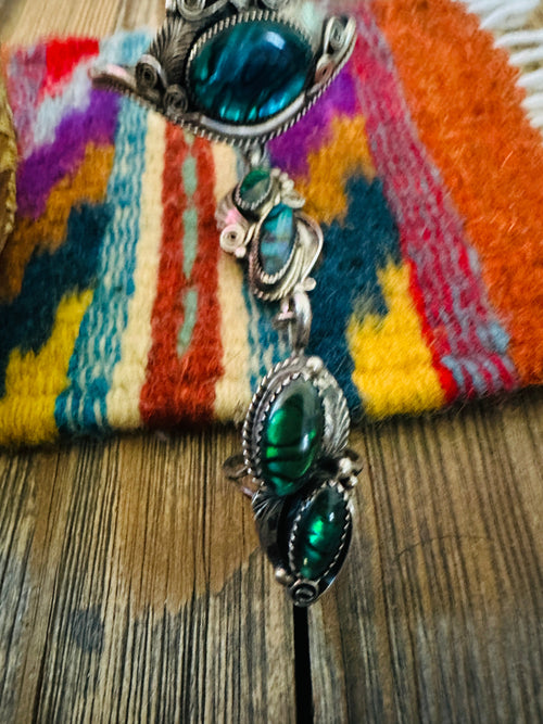 Handcrafted Old Pawn Sterling Silver & Abalone Cuff Bracelet Ring Combo