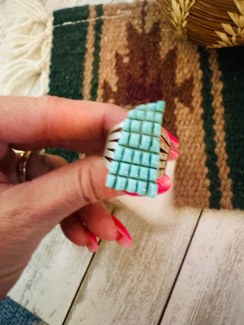 Old Pawn Turquoise and Sterling Silver Ring Size 9.5