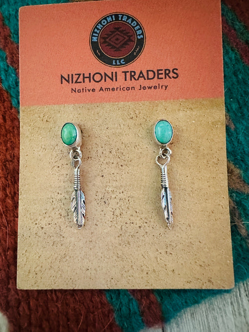 Navajo Turquoise & Sterling Silver Feather Earrings