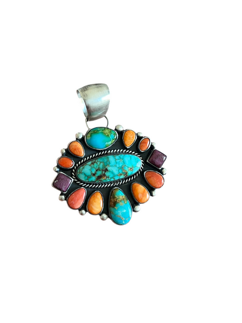 Navajo Sterling Silver Electric Rainbow Cluster Pendant by Angela Martin