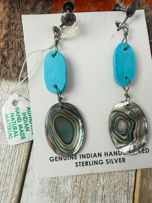 Old Pawn Navajo Turquoise & Abalone Dangle Earrings
