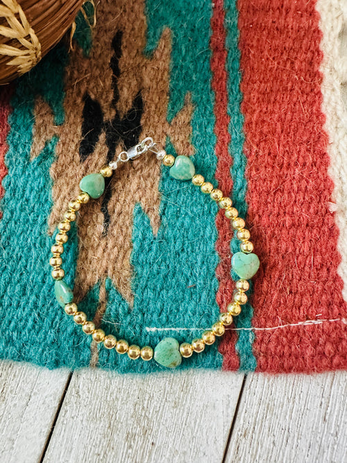 Navajo Gold Plated Sterling Silver Pearl & Turquoise Beaded Bracelet